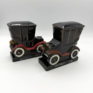 Vintage Ceramic 1913 Chevrolet Car Bookends Pencil Holder Set of 2 Japan Black